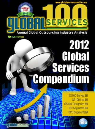 www.globalservicesmedia.com

  Annual
   Issue
   2012




Annual Global Outsourcing Industry Analysis




                  2012
                Global
              Services
           Compendium
                                 GS100 Survey þ
                                    GS100 List þ
                              GS100 Categories þ
                                 ITO Segments þ
                                 BPO Segmentsþ
 