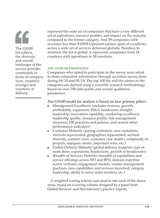 ‘‘
and overall




of origin and
countries of


                The GS100 model for analysis is based on four primary pillars:




                      2010 GLOBAL SERVICES 100 STUDY
 