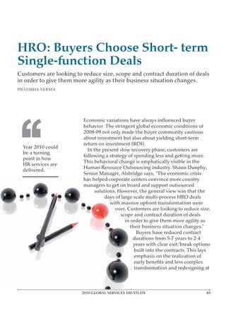 HRO: Buyers Choose Short- term
Single-function Deals

PRATIBHA VERMA




‘‘

                 2010 GLOBAL SERVICES 100 STUDY
 