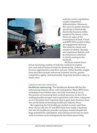 Healthcare outsourcing




      2010 GLOBAL SERVICES 100 STUDY
 