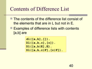 Differences List Example Prolog programming | PPT