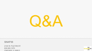 SNAP36
2140 W. FULTON ST. 630.920.1070
CHICAGO, IL 60612 WWW.SNAP36.COM
THANK YOU
 