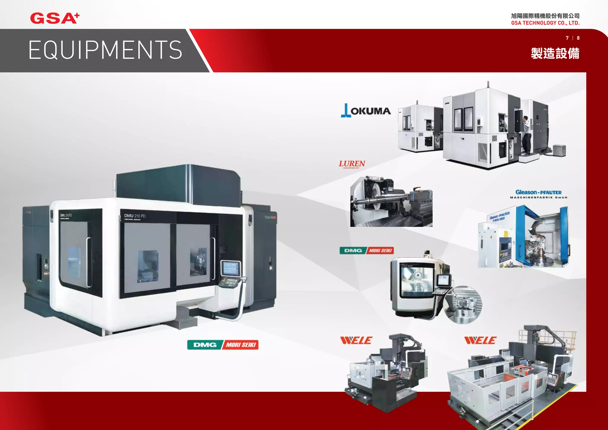 旭陽國際精機股份有限公司
製造設備
GSA TECHNOLOGY CO., LTD.
EQUIPMENTS
7 | 8
 