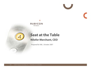 Seat at the Table
                                         Nilofer Merchant, CEO
                                          Prepared for ABI | October 2007




ABI   ©2007 Rubicon Consulting, Inc. | Proprietary & Confidential
 