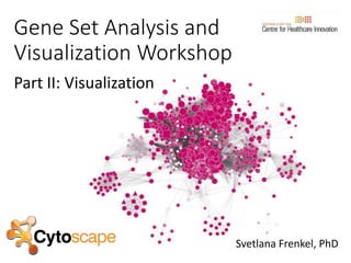 Gene Set Analysis and
Visualization Workshop
Part II: Visualization
Svetlana Frenkel, PhD
 