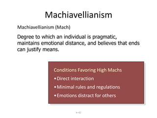 Research shows that people who rate high in externality are less satisfied with their jobs, have  high absenteeism rates, are more alienated  from the work setting and  are less involved in their jobs than are internals – less likely initially to get  a job. In contrast to externals, internals exhibit  more motivation, and willingness to take action in their initial interviews,38
