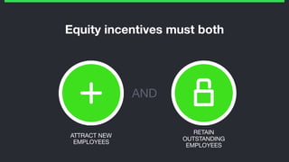 Equity incentives must both
ATTRACT NEW

EMPLOYEES
RETAIN 

OUTSTANDING 
EMPLOYEES
AND
 