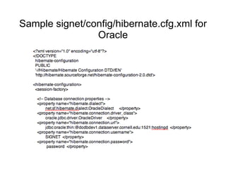 Sample signet/config/hibernate.cfg.xml for Oracle 