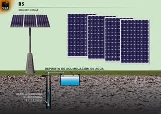 BS
       BOMBEO SOLAR




                       DEPÓSITO DE ACUMULACIÓN DE AGUA




      ELECTROBOMBA
          SUMERGIDA
           TRIFÁSICA


170
 
