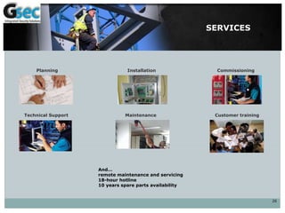 26
SERVICES
Planning Installation Commissioning
MaintenanceTechnical Support Customer training
And…
remote maintenance and servicing
18-hour hotline
10 years spare parts availability
 