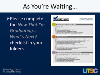 As You’re Waiting…
Please complete
 the Now That I’m
 Graduating…
 What’s Next?
 checklist in your
 folders
 