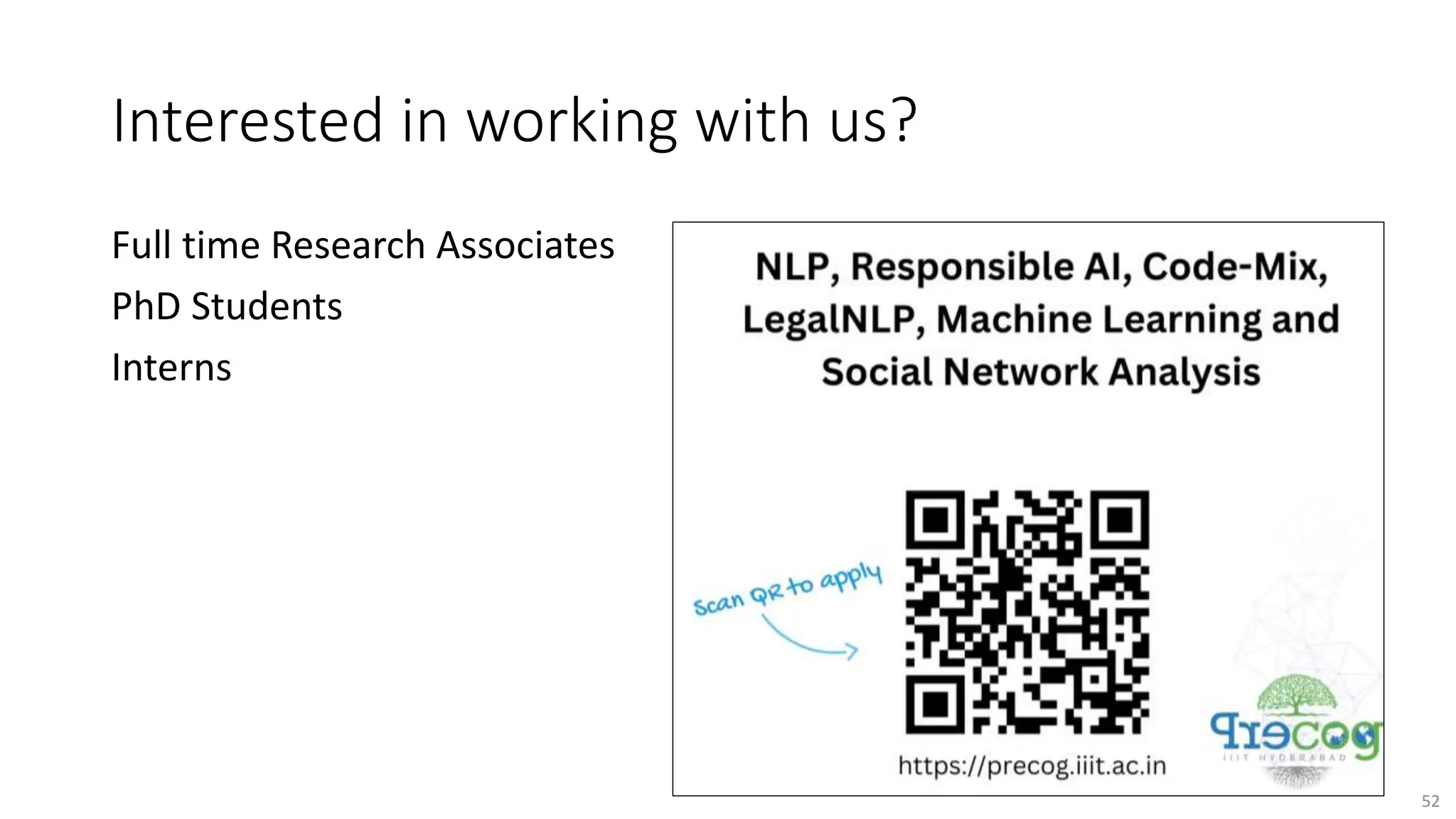 Interested in working with us?
52
Full time Research Associates
PhD Students
Interns
 