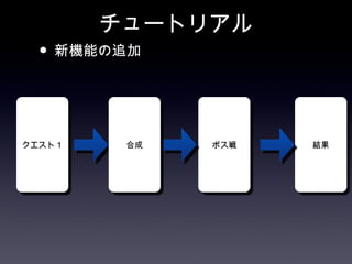 チュートリアル
  • 新機能の追加


クエスト１    合成   ボス戦   結果
 