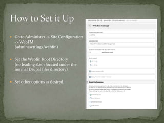 Go to Administer / Site Building / Modules(admin/build/modules/Select ModulesSave ConfigurationHow to Set it Up