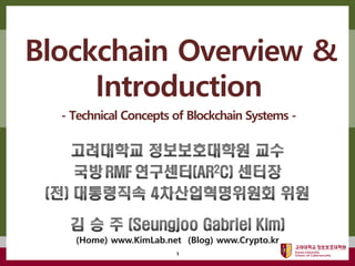 고려대학교정보보호대학원
마스터 제목 스타일 편집
1
Blockchain Overview &
Introduction
- Technical Concepts of Blockchain Systems -
 