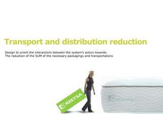 Transport and distribution reduction
Design to orient the interactions between the system’s actors towards:
The reduction of the SUM of the necessary packagings and transportations
 