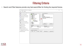 32
Filtering Criteria
• Search and Filter features provide very fast search/filter for finding the required frames
 
