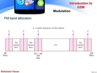 FM band allocation
Introduction to
GSM
Modulation
 