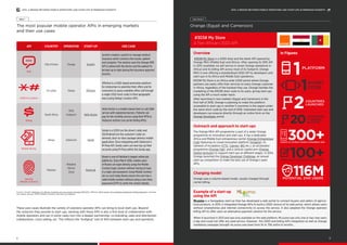 The most popular mobile operator APIs in emerging markets
and their use cases
Table 1
API COUNTRY OPERATOR START-UP USE CASE
Côte d'Ivoire Orange Sycelim
Sycelim created a system to manage medical
insurance which connects the insurer, patient
and caregiver. The solution uses the Orange SMS
API to allow both the doctor and the patient to
be kept up to date during the insurance approval
process.
Sri Lanka Dialog Offerhut
Offerhut is a USSD-based promotion platform
for enterprises to advertise their offers and for
consumers to query available offers (all through
a single USSD short code) in their geographic
area (using Dialog’s location API).
South Africa
MTN
Vodacom Hello Doctor
Hello Doctor is a mobile-based (text or call) Q&A
service with registered doctors. Patients can
pay for the monthly service using their MTN or
Vodacom airtime (via carrier billing APIs).
Kenya Safaricom Sendy
Sendy is a USSD (on the driver’s side) and
iOS/Android (on the customer’s side) on-
demand, door-to-door package delivery mobile
application. Since integrating with Safaricom’s
M-Pesa API, Sendy users can now top-up their
accounts using M-Pesa within the Sendy app.
Pakistan
Mobilink
Telenor
Zong
Rozee.pk
Rozee is one of Pakistan’s largest online job
platforms. Since March 2016, mobile users
of Rozee can login directly using the Mobile
Connect login solution without having to type
in a login and password. Using Mobile Connect
(at no cost) helps Rozee ensure the user has a
valid mobile number without using a one-time-
password (OTP) to verify the contact details.
#303# My Store
A Pan-African USSD API	
Overview
#303# My Store is a USSD shop and the latest API opened by
Orange MEA (Middle East and Africa). After opening its SMS API
in 2015 (available via self-service in seven Orange operations in
Africa) and its billing API across most of its footprint, Orange
MEA is now offering a standardised USSD API to developers and
start-ups in its Africa and Middle East operations.
#303# My Store is an Africa-wide USSD portal where Orange
partners can easily offer their services to every Orange customer
in Africa, regardless of the handset they use. Orange handles the
marketing of the #303# short code to its users, giving start-ups
using the API a much wider reach.
After launching in two markets (Egypt and Cameroon) in the
first half of 2016, Orange is planning to make this platform
accessible to start-ups in another 5 countries in the region under
the same short code by the end of 2016. Interested start-ups and
developers can enquire directly through an online form on the
Orange Developer portal.
In Figures
Outreach and approach to start-ups
The Orange MEA API programme is part of a wider Orange
programme on innovation and start-ups. It has a dedicated
Africa and Middle East entrepreneur portal (Orange Entrepreneur
Club) featuring its crowd innovation platform (Imagine), its
network of incubators (CTIC, Cipmen, BIG etc.), an accelerator
programme (Orange Fab), and a venture capital arm (Orange
Digital Ventures) to support start-ups at different stages. In 2014,
Orange launched the Orange Developer Challenge, an annual
start-up competition to make the best use of Orange’s open
APIs.
Charging model
Orange uses a volume-based model, usually charged through
carrier billing.
Example of a start-up
using the API
MLouma is a Senegalese start-up that has developed a web portal to connect buyers and sellers of agricul-
tural products. In 2015, it integrated Orange APIs to build a USSD version of its web portal, which allows users
without smartphones and internet connectivity to access the service. It also adopted the Orange operator
billing API to offer users an alternative payment solution for the service.
When it launched in 2013 and was only available on the web platform, MLouma saw only one or two new users
a day and could not offer any paid service. However, the USSD and billing APIs integration as well as Orange
marketing campaign brought mLouma user base from 1K to 75K within 6 months.
1
116MPOTENTIAL END USERS
Orange (Egypt and Cameroon)
Case Study 2
PLATFORM
1SHORT
CODE
2COUNTRIES
LAUNCHED
20COUNTRIES
PLANNED
IN TOTAL
300+DEMOS AT MOBILE WORLD CONGRESS 2016
100+THIRD PARTY DEVELOPER ENQUIRIES
SMS
USSD & Location
Billing
Mobile Money
Identity
(Mobile Connect)
Sources: Sycelim (Startups in 5 African countries can now access Orange’s SMS API), Offerhut (2014 winner of a marketing budget by Dialog Ideamart), interview
with Sendy (Kenya), GSMA (Mobile Connect), and start-up websites.
These uses cases illustrate the variety of solutions operator APIs can bring to local start-ups. Beyond
the solutions they provide to start-ups, working with these APIs is also a first level of collaboration with
mobile operators and can in some cases turn into a deeper partnership: co-branding, sales and distribution
collaboration, cross-selling, etc. This reflects the “bridging” role of APIs between start-ups and operators.
9
APIS: A BRIDGE BETWEEN MOBILE OPERATORS AND START-UPS IN EMERGING MARKETSAPIS: A BRIDGE BETWEEN MOBILE OPERATORS AND START-UPS IN EMERGING MARKETS
8
 