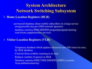 System Architecture
Network Switching Subsystem
 