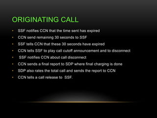 ORIGINATING CALL 
• SSF notifies CCN that the time sent has expired 
• CCN send remaining 30 seconds to SSF 
• SSF tells C...