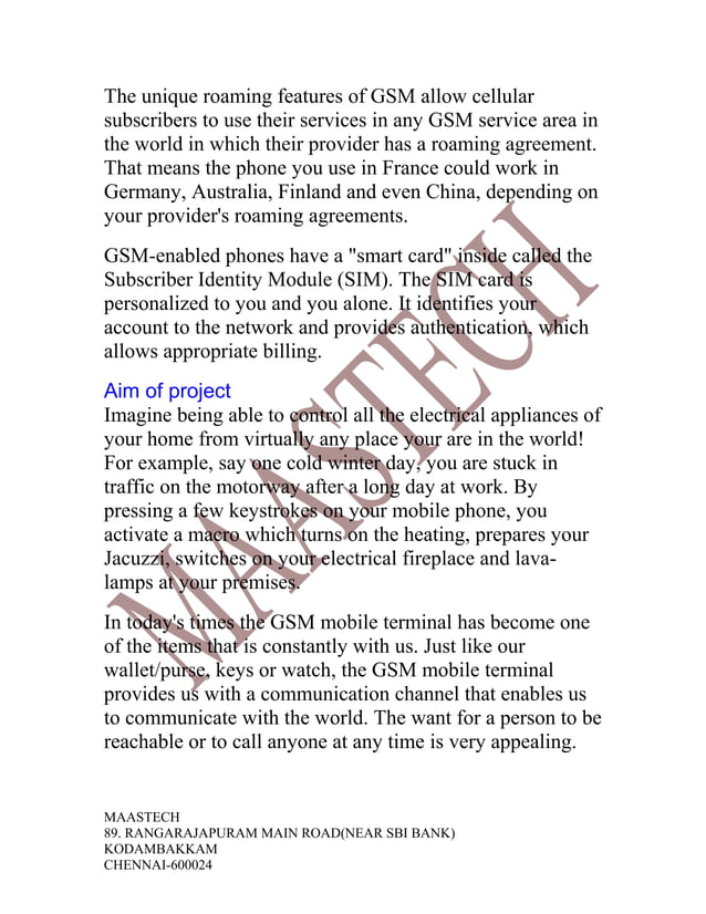 SMS(GSM)BASED HOME AUTOMATION SYSTEM PROJECTSECE/EEE/E&I/ICE