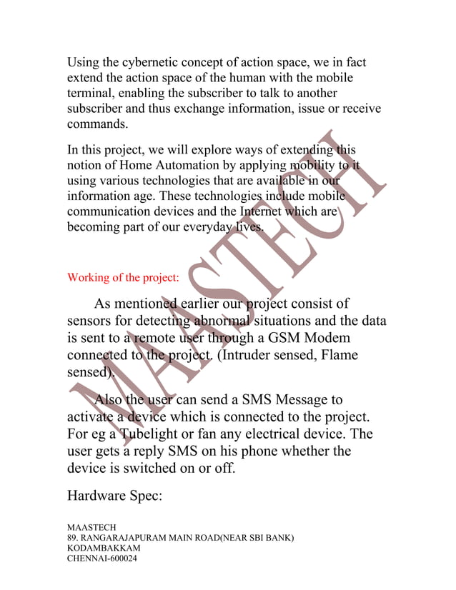 SMS(GSM)BASED HOME AUTOMATION SYSTEM PROJECTSECE/EEE/E&I/ICE