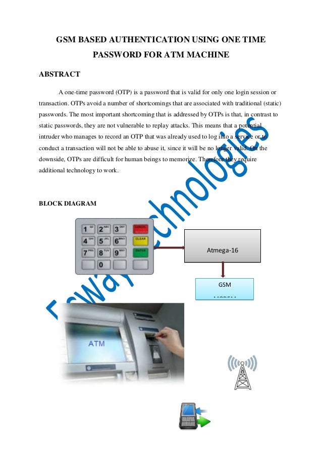Gsm based authentication using one time password for atm machine (2)