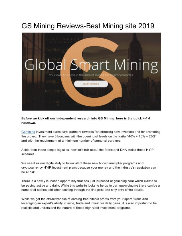 Gs Mining Reviews Best Mining Site 2019 - 