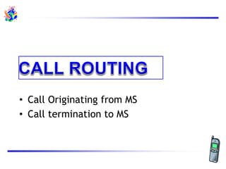 • Call Originating from MS
• Call termination to MS
 