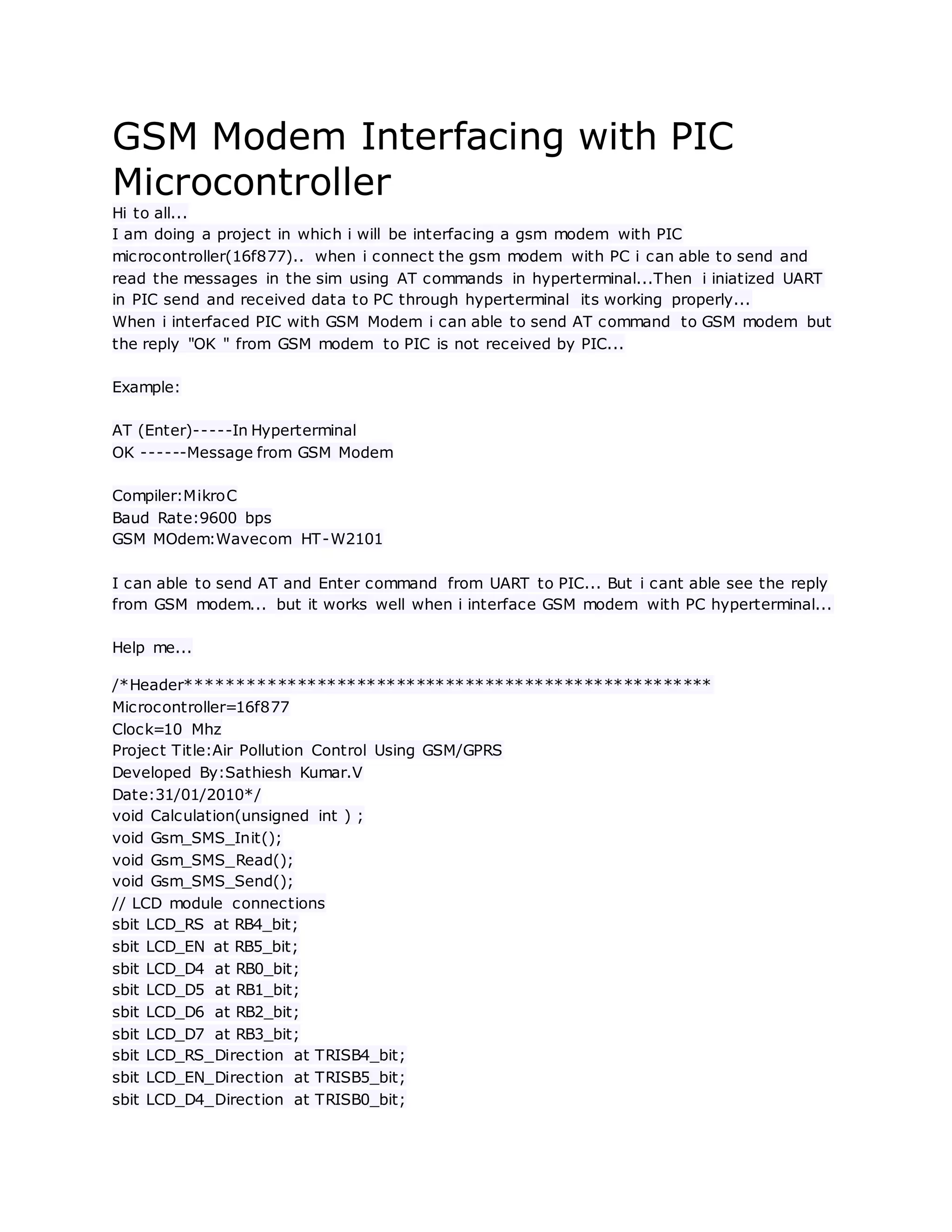 Gsm modem interfacing with pic microcontroller PDF
