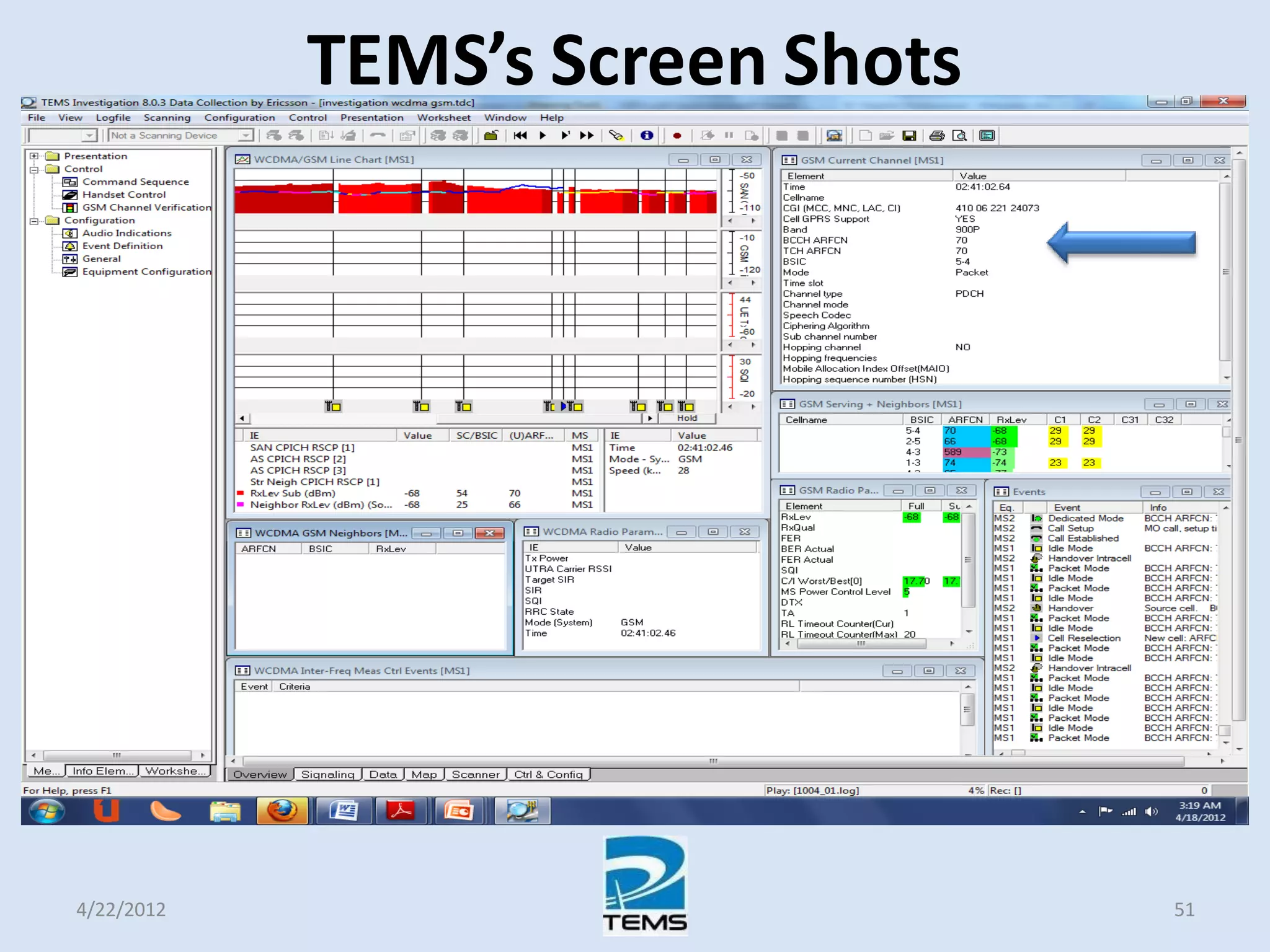 TEMS’s Screen Shots
4/22/2012 51
 