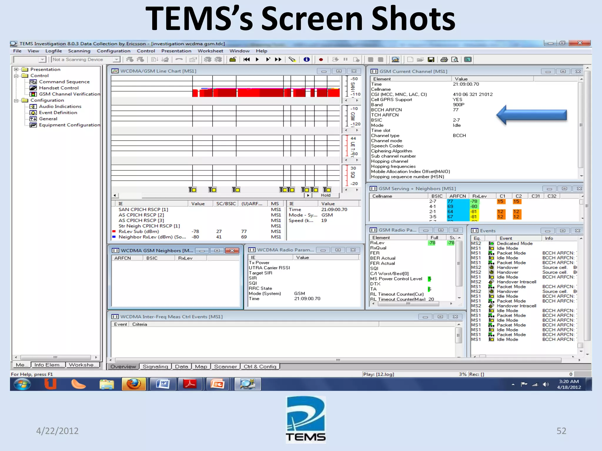 TEMS’s Screen Shots
4/22/2012 52
 