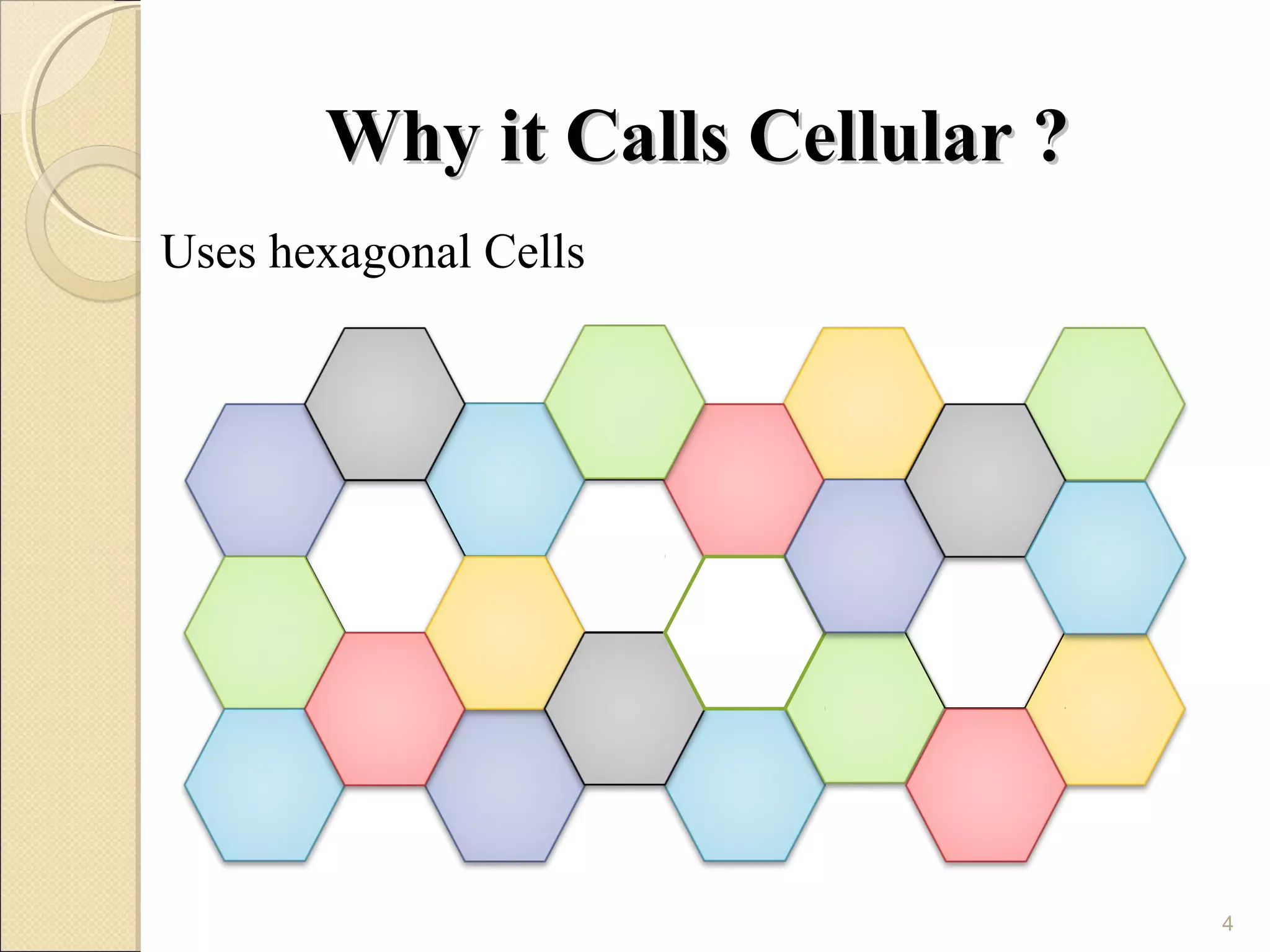 Why it Calls Cellular ?
Uses hexagonal Cells




                                 4
 