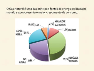 O Gás Natural é uma das principais fontes de energia utilizada no 
mundo e que apresenta o maior crescimento de consumo. 
 