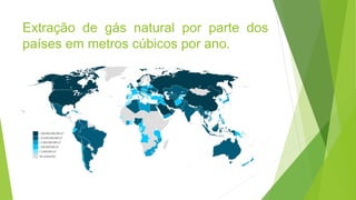 Extração de gás natural por parte dos
países em metros cúbicos por ano.
 