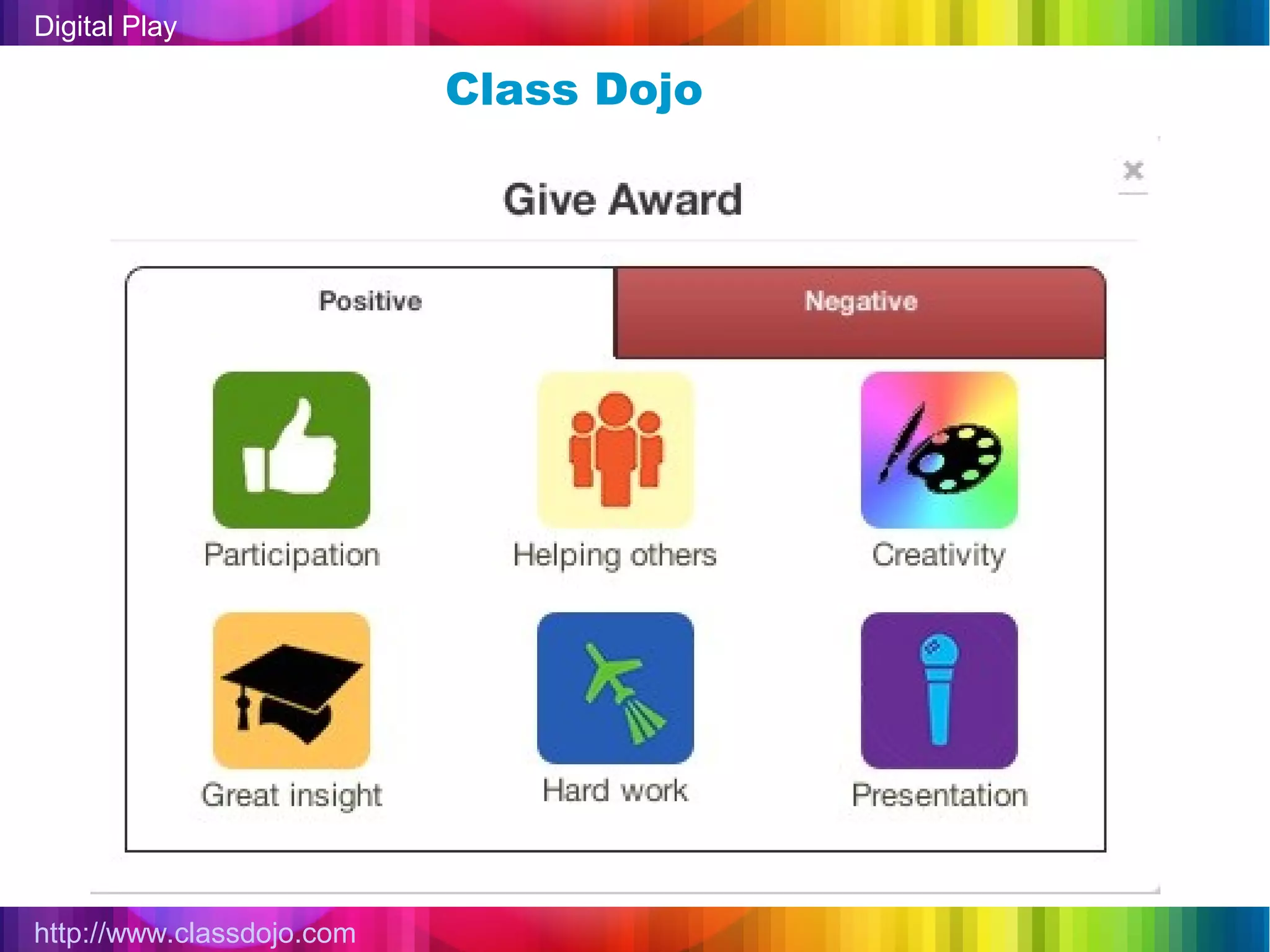 Digital Play

                           Class Dojo




http://www.classdojo.com
 