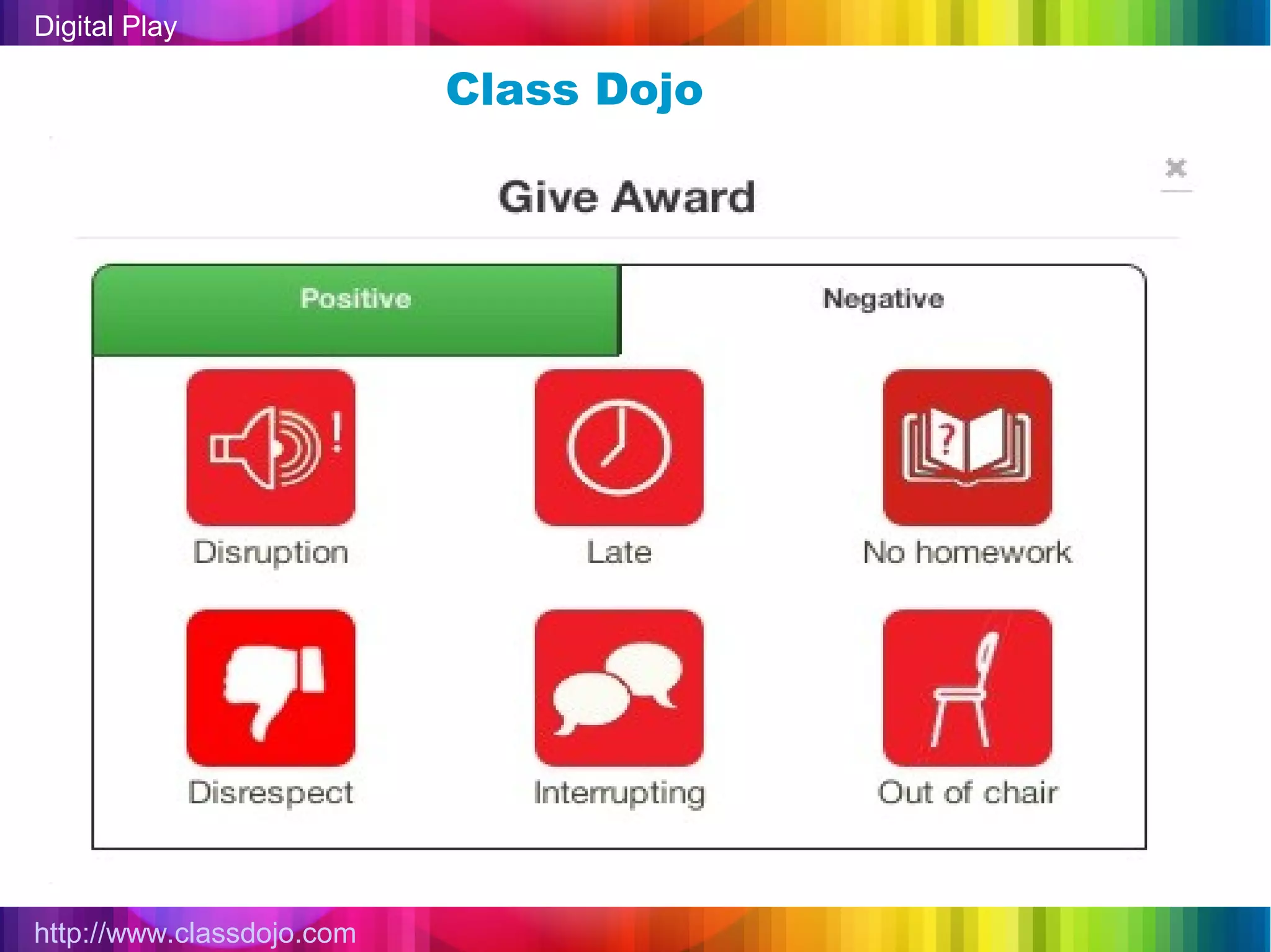 Digital Play

                           Class Dojo




http://www.classdojo.com
 