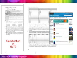 Gamification
         in
       ELT?


http://www.cambridge.org/es/elt/
 
