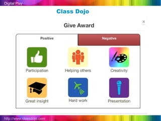 Digital Play

                           Class Dojo




http://www.classdojo.com
 