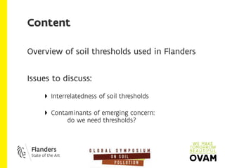 How do soil thresholds function in the policy on contaminated land in Flanders?