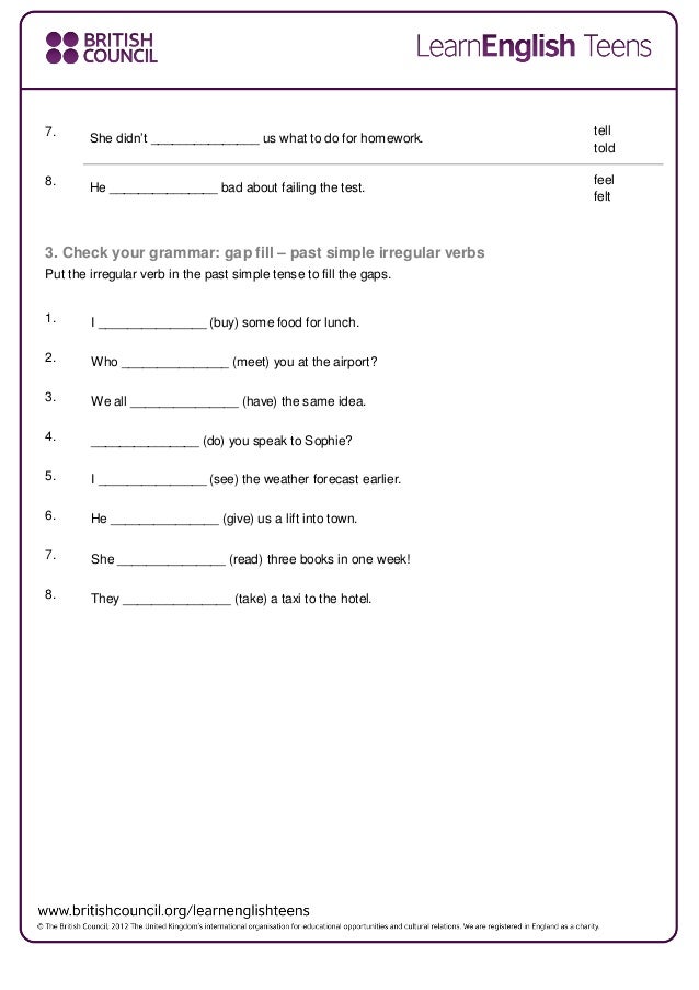 Gs Past Simple irregular exercises