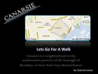 Canarsie is a neighborhood in the
 southeastern portion of the borough of
Brooklyn, in New York City, United States.
                                    By: Gabrielle Steele
 