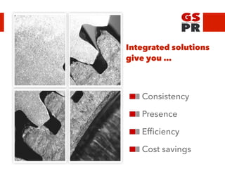 Integrated solutions
give you …
Consistency
Presence
Efficiency
Cost savings