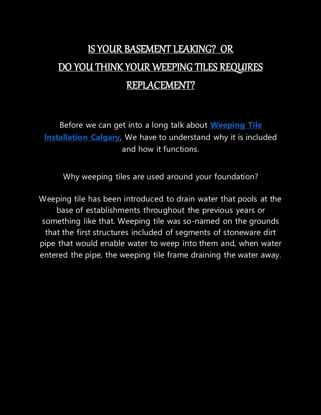 Weeping Tile Installation Calgary