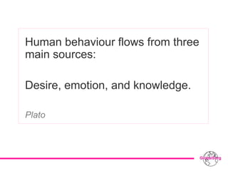 Human behaviour flows from three
main sources:
Desire, emotion, and knowledge.
Plato
 