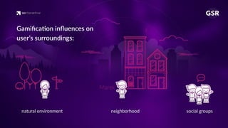 Gamiﬁca'on inﬂuences on
user’s surroundings:
neighborhood social groupsnatural environment
 