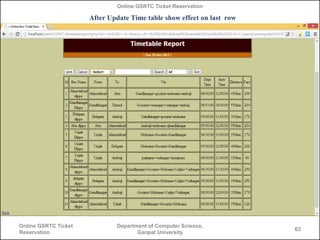Online GSRTC Ticket Reservation

After Update Time table show effect on last row

Online GSRTC Ticket
Reservation

Department of Computer Science,
Ganpat University

63

 