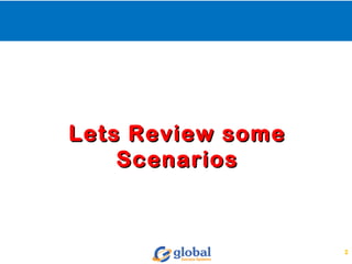 Lets Review someLets Review some
ScenariosScenarios
2
 