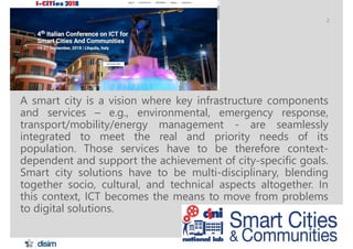 Henry Muccini – GSSI «Smart City Looks like…» 2019
2
A smart city is a vision where key infrastructure components
and ser...